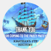 魔法のネオンブルーグロー海賊船パーティーありがとう ラウンドシール (正面)