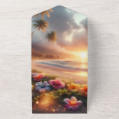 魔法のハイビスカスで魅惑された熱帯ビーチ オールインワン招待状 (外側)