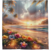 魔法のハイビスカスで魅惑された熱帯ビーチ シャワーカーテン (正面)