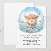 魔法のハイランド牛の至福の少年ベイビーシャワー 招待状 (正面/裏面)