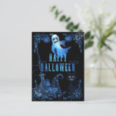 魔法のハッピーハロウィン黒猫青い光 ポストカード (スタンド正面)