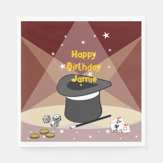 魔法のハッピーバースデー名（赤） スタンダードランチョンナプキン (正面)