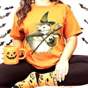 魔法のハリネズミの魔女と黒猫アート ユニーク Tシャツ