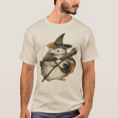 魔法のハリネズミの魔女と黒猫アート ユニーク Tシャツ (正面)