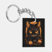 魔法のハロウィン: カボチャの中の黒猫 キーホルダー (正面左)