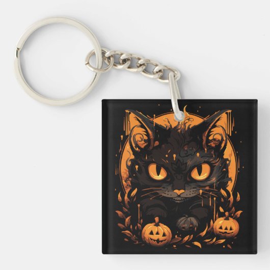 魔法のハロウィン: カボチャの中の黒猫 キーホルダー (正面)