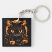 魔法のハロウィン: カボチャの中の黒猫 キーホルダー (裏面)