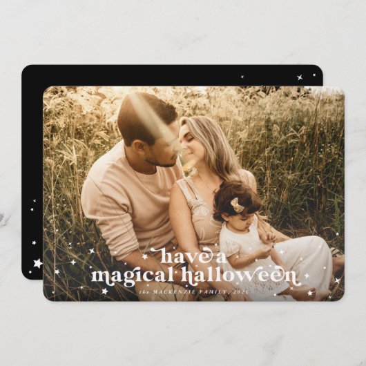 魔法のハロウィーンの写真カードを持っている 案内状 (正面/裏面)
