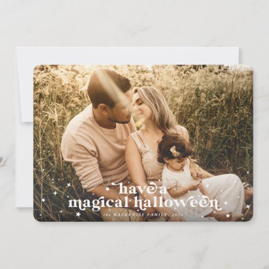 魔法のハロウィーンの写真カードを持っている 案内状 (正面)
