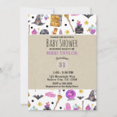 魔法のハロウィーンの水の色お洒落赤ちゃんシャワー 招待状 (正面)