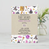 魔法のハロウィーンの水の色お洒落赤ちゃんシャワー 招待状 (スタンド正面)