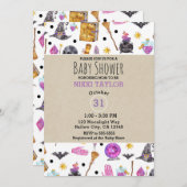 魔法のハロウィーンの水の色お洒落赤ちゃんシャワー 招待状 (正面/裏面)