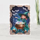 魔法のハロウィーンの魔女とカルドロン カード (正面)