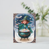 魔法のハロウィーンの魔女と大釜の魅惑 ポストカード (スタンド正面)