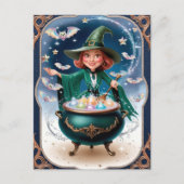 魔法のハロウィーンの魔女と大釜の魅惑 ポストカード (正面)