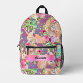 魔法のバラとユニコーン プリントバックパック (正面)