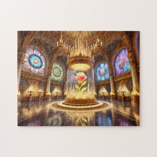 魔法のバラの舞踏会場 ステンドグラスのファンタジー ジグソーパズル (横)