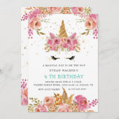 魔法のバラ赤面ユニコーン誕生日招待状 招待状 (正面/裏面)