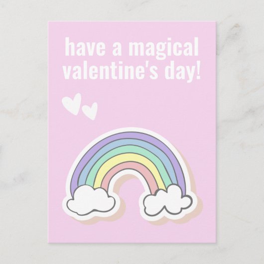魔法のバレンタインデー,かわいいキッズユニコーン虹 ポストカード (正面)
