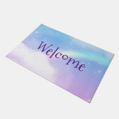 魔法のパステルクラウドとレインボーウェルカム ドアマット (アングル)