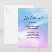 魔法のパステルクラウドとレインボーベイビーシャワー インビテーションポストカード (正面/裏面)