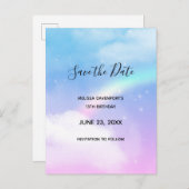 魔法のパステルクラウドと虹の日付を保存 インビテーションポストカード (正面/裏面)