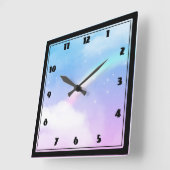 魔法のパステルクラウドと虹 スクエア壁時計 (傾斜)