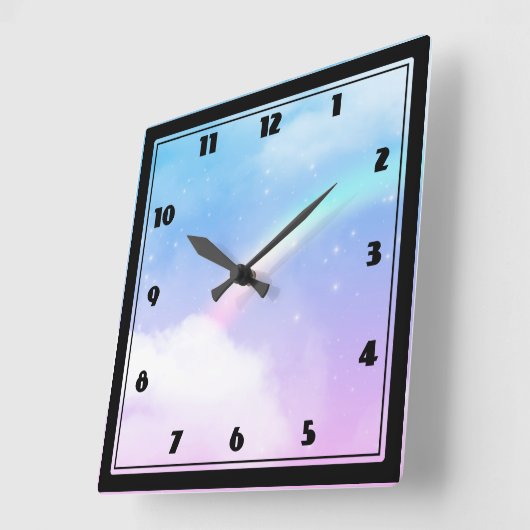 魔法のパステルクラウドと虹 スクエア壁時計 (傾斜)