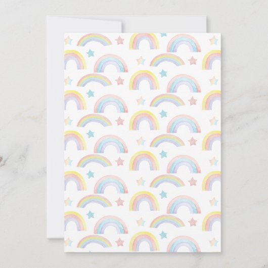 魔法のパステルユニコーン虹の誕生日の女の子 招待状 (裏面)