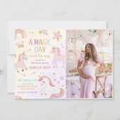 魔法のパステルユニコーン虹の赤ちゃんシャワー写真 招待状 (正面)