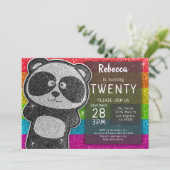魔法のパンダの誕生日 ブラック＆ホワイト グリッター 招待状 (スタンド正面)