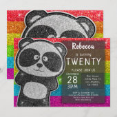 魔法のパンダの誕生日 ブラック＆ホワイト グリッター 招待状 (正面/裏面)