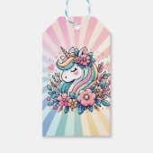 魔法のピンクと金ゴールドユニコーンと花 ギフトタグ (正面)
