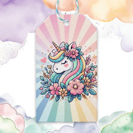 魔法のピンクと金ゴールドユニコーンと花 ギフトタグ