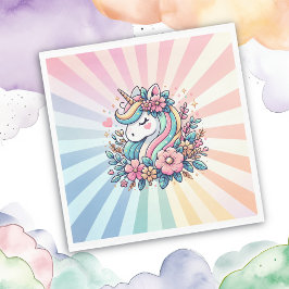 魔法のピンクと金ゴールドユニコーンと花 スタンダードランチョンナプキン