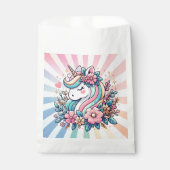 魔法のピンクと金ゴールドユニコーンと花 フェイバーバッグ (正面)
