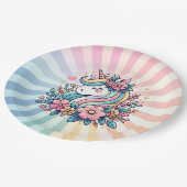 魔法のピンクと金ゴールドユニコーンと花 ペーパープレート (アングル)