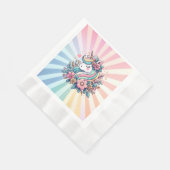 魔法のピンクと金ゴールドユニコーンと花 縁ありランチョンナプキン (角)