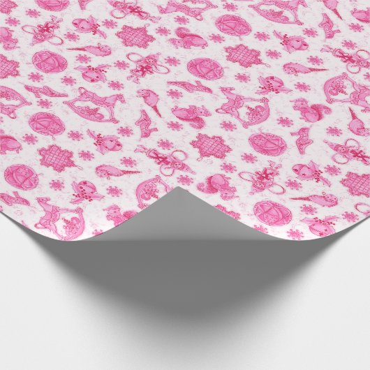 魔法のピンクのキッチュ水色Ditsyクリスマス ラッピングペーパー (角)