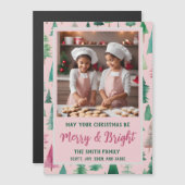 魔法のピンクのクリスマスツリー磁気ホリデーカード (正面/裏面)