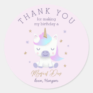 魔法のピンクのユニコーンの誕生日の好意 ラウンドシール