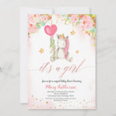 魔法のピンクのユニコーン赤ちゃんシャワーの招待 招待状 (正面)