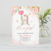 魔法のピンクのユニコーン赤ちゃんシャワーの招待 招待状 (スタンド正面)
