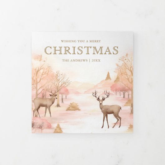 魔法のピンクの冬のワンダーランド4写真クリスマス 三つ折りクリスマスカード (カバー)