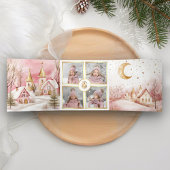 魔法のピンクの冬のワンダーランド4写真クリスマス 三つ折りクリスマスカード
