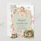 魔法のピンクの妖精とユニコーンの森の誕生日 招待状 (正面)