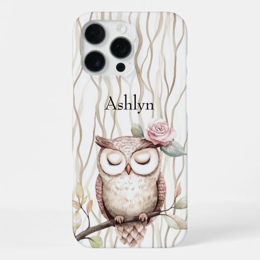 魔法のピンクの花のフクロウ iPhoneケース (裏面)