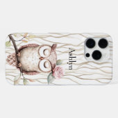 魔法のピンクの花のフクロウ iPhoneケース (裏面横)