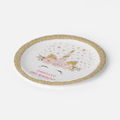 魔法のピンクの金ゴールドのユニコーンの誕生会 ペーパープレート (アングル)