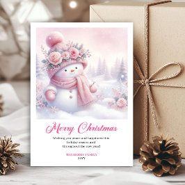 魔法のピンクの雪だるま クリスマスキッズカード デジタル シーズンカード